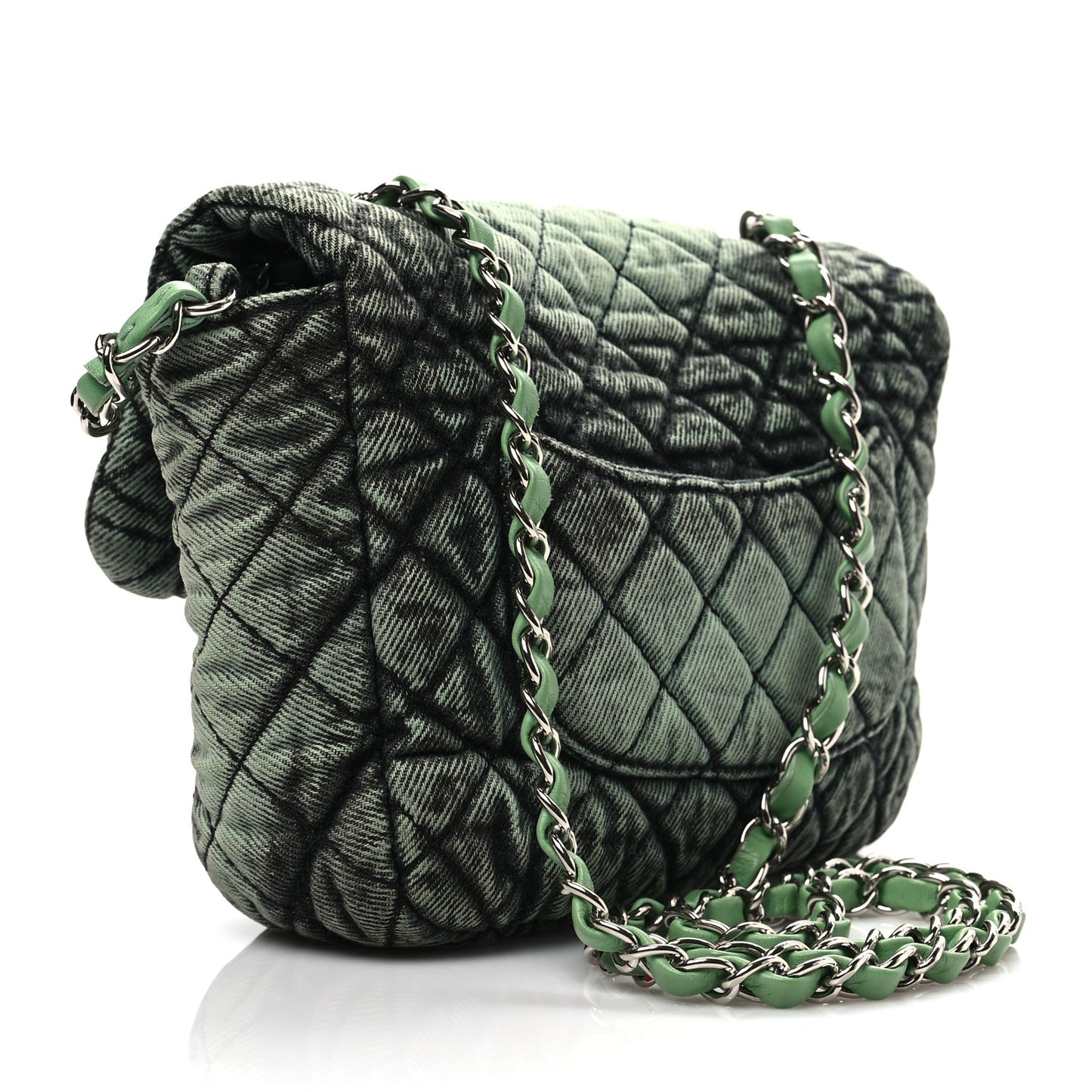 Washed Denim Quilted Small Denimpression Flap Green Black