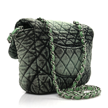 Chanel Washed Denim Quilted Small Denimpression Flap Green Black 2 of 7