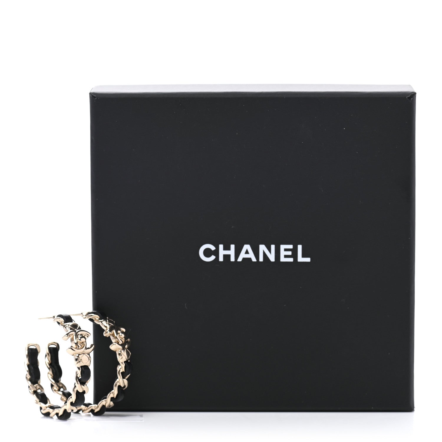 Chanel Metal Lambskin Quilted CC Turnlock Chain Hoop Earrings Gold Black 5 of 5