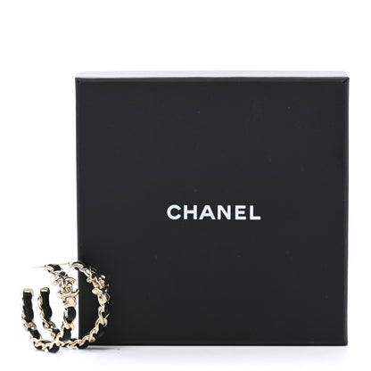 Chanel Metal Lambskin Quilted CC Turnlock Chain Hoop Earrings Gold Black 5 of 5