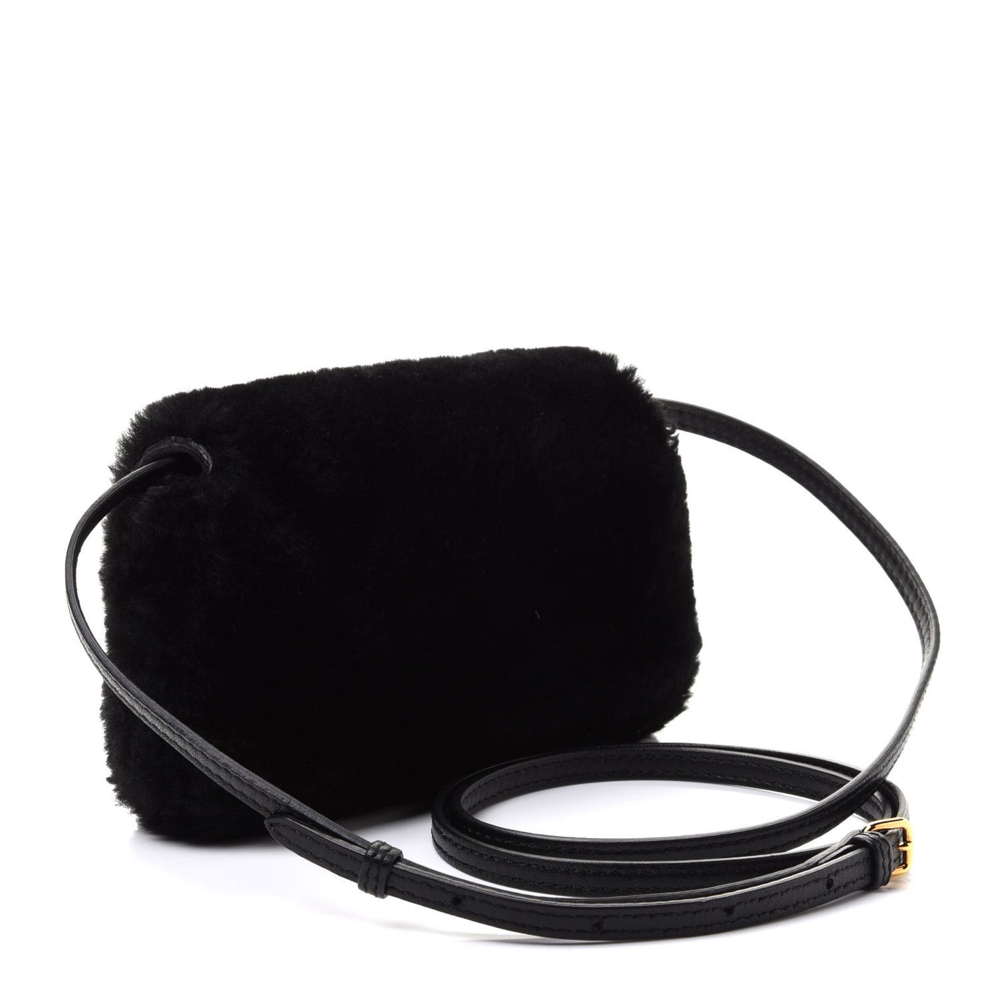 Shearling Shiny Nappa Micro Baguette Black