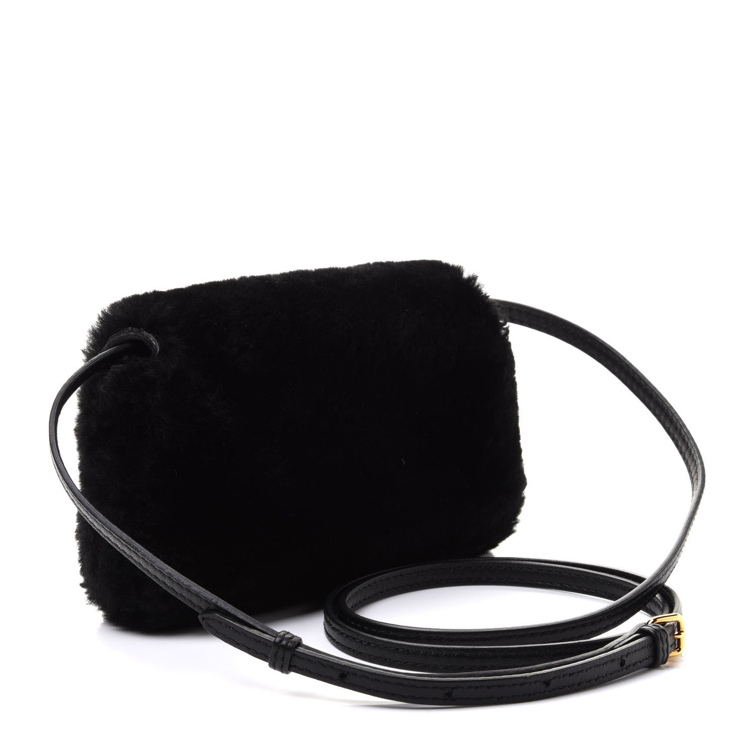Fendi Shearling Shiny Nappa Micro Baguette Black 3 of 10
