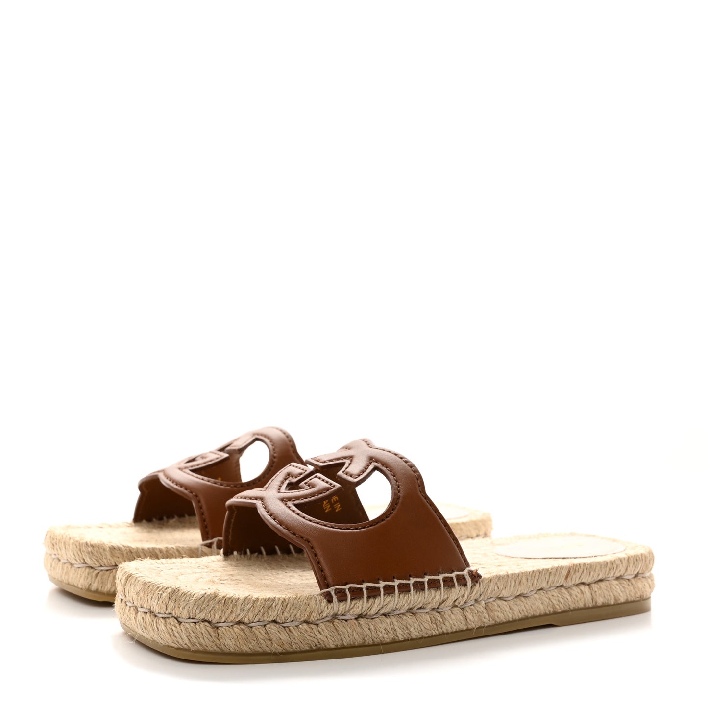 Nappa Interlocking G Espadrille Slide Sandals 37.5 Brown