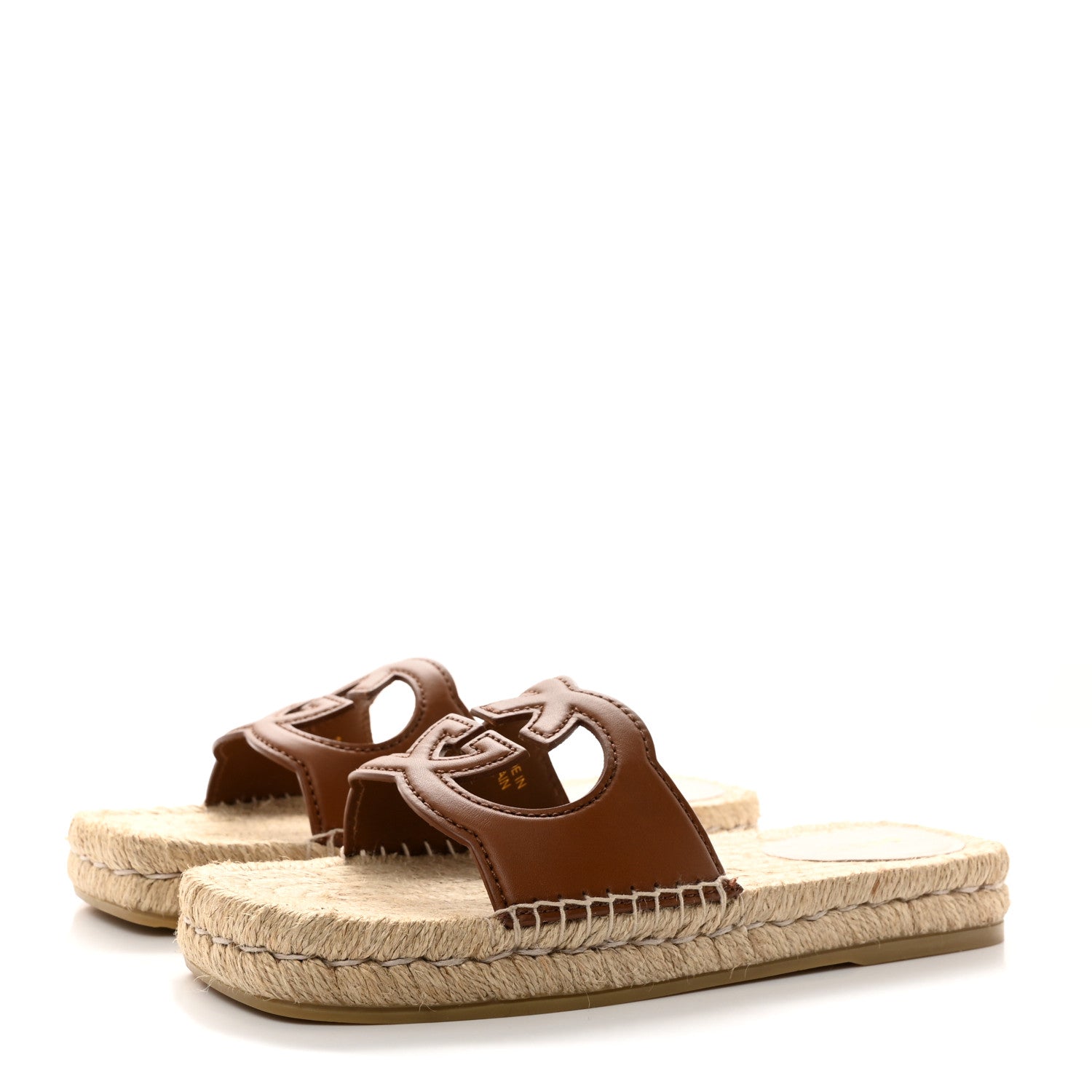 Gucci Nappa Interlocking G Espadrille Slide Sandals 37.5 Brown 3 of 11