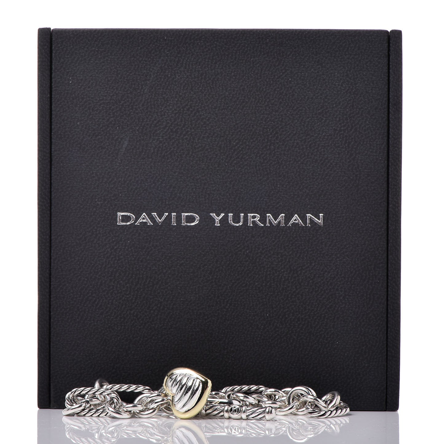 Sterling Silver 18K Yellow Gold Cable Heart Charm Bracelet