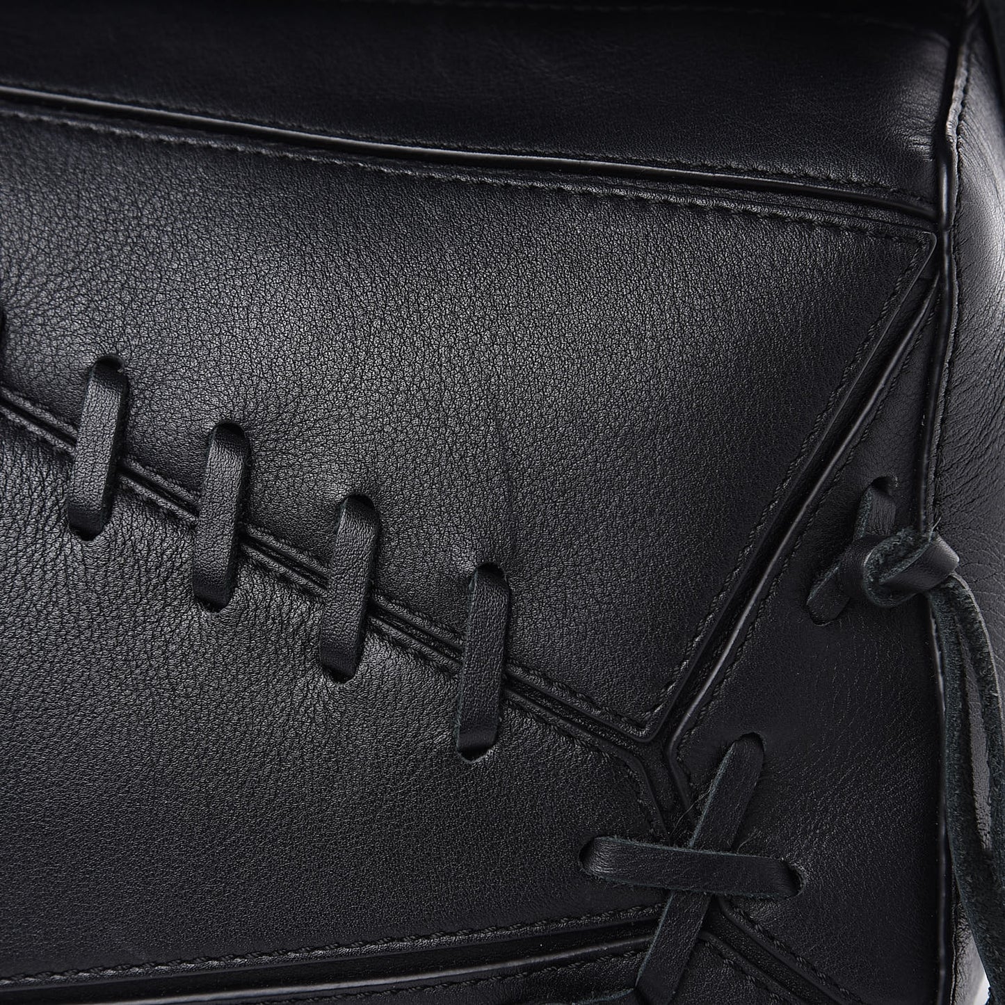 Calfskin Small Whipstitch Puzzle Bag Black