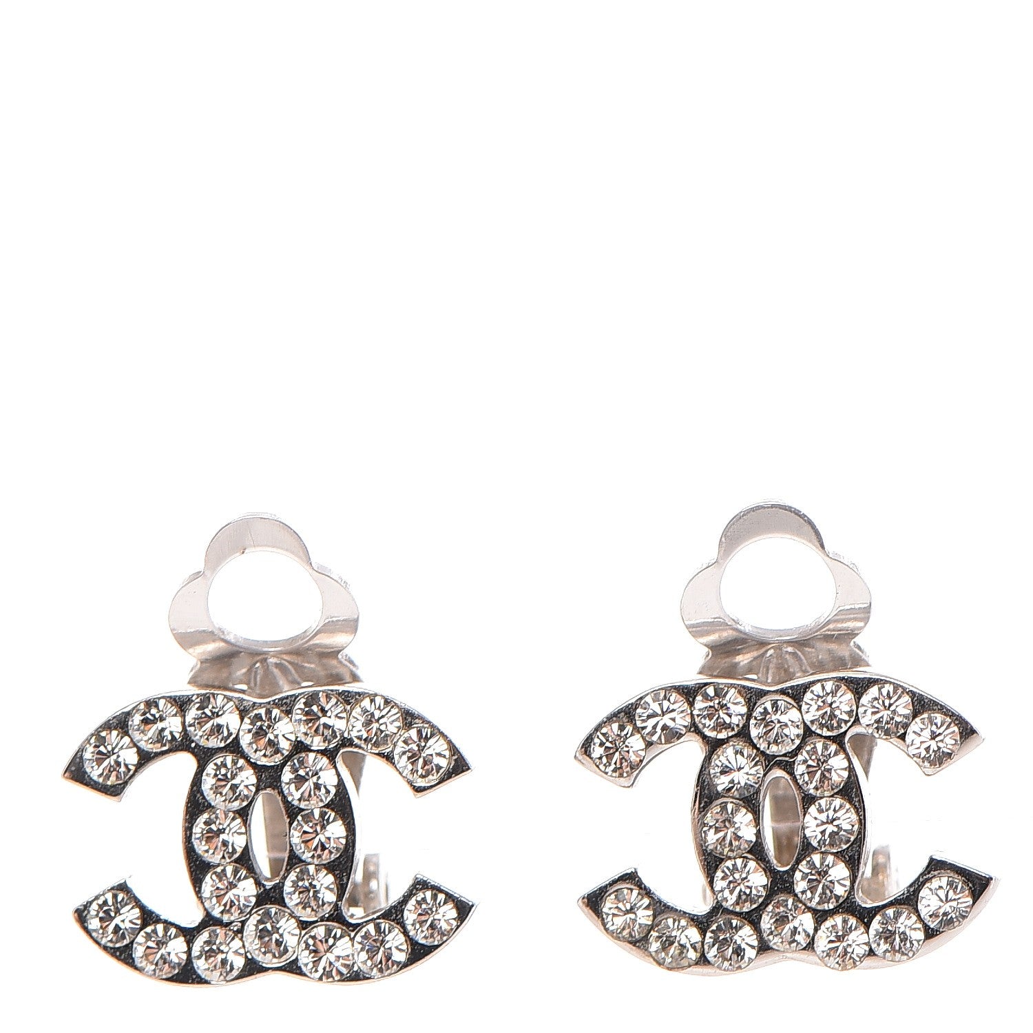 Chanel Crystal CC Clip On Earrings Silver 1 of 4