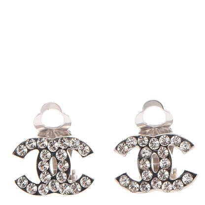 Chanel Crystal CC Clip On Earrings Silver 1 of 4