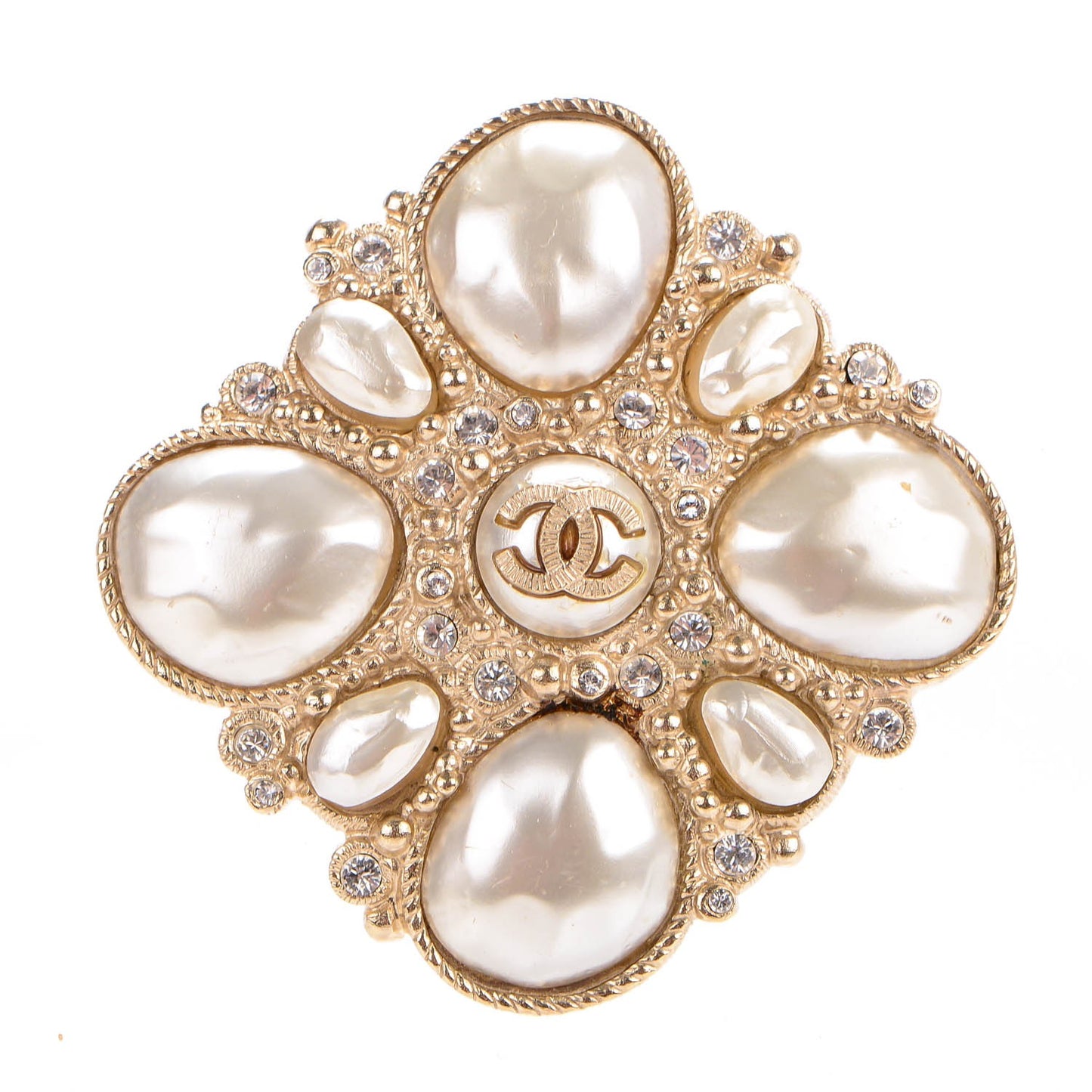 Pearl Crystal CC Brooch Pearly White