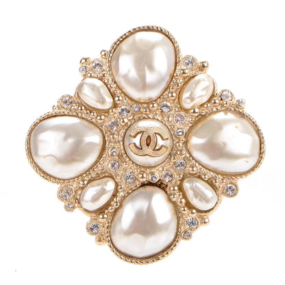 Chanel Pearl Crystal CC Brooch Pearly White 1 of 4