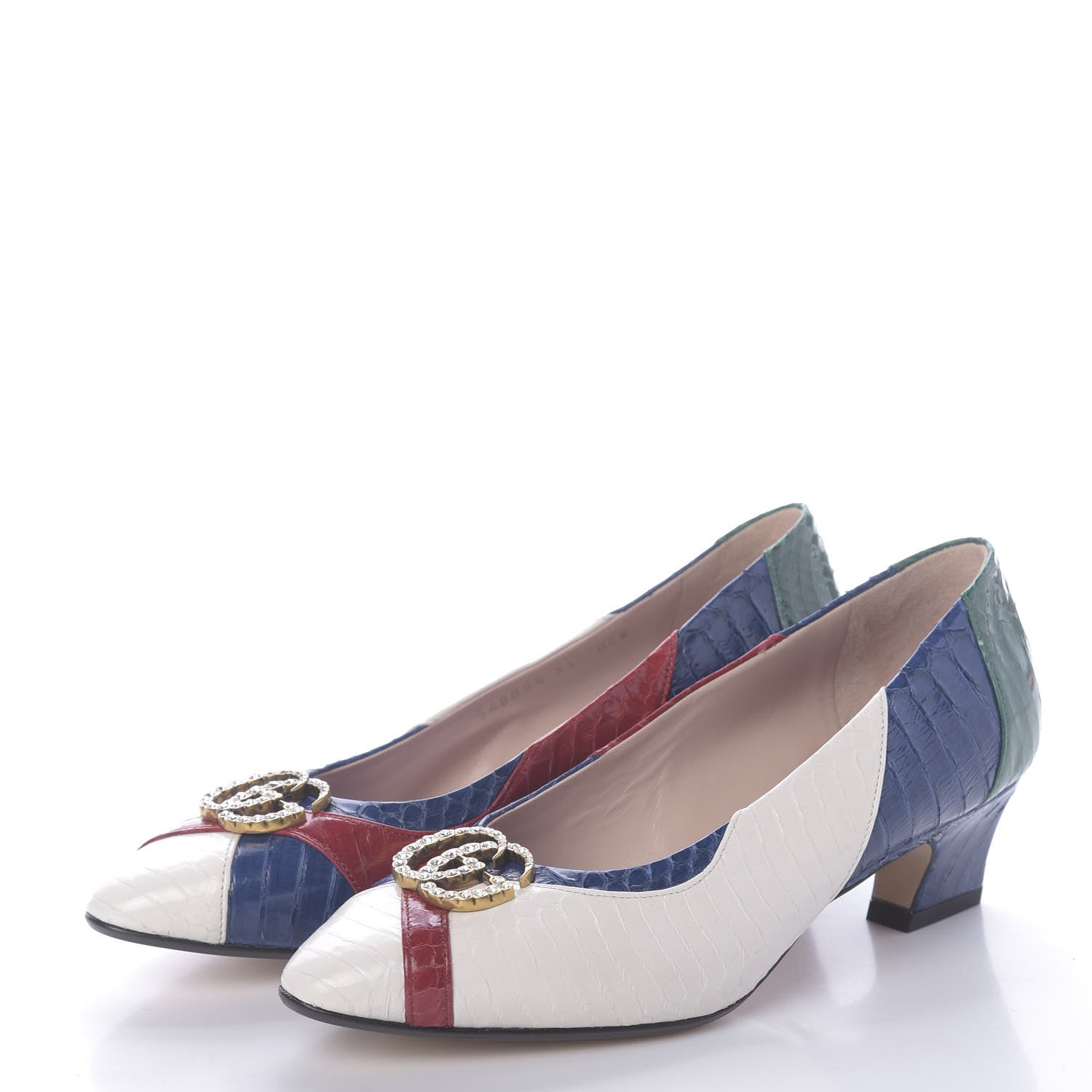 Gucci Snakeskin Crystal Double G Low Heel Pumps 35 Multicolor 3 of 7