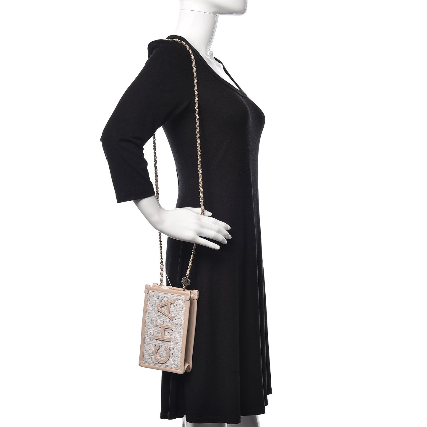 Tweed PVC Lambskin Clutch With Chain Light Beige