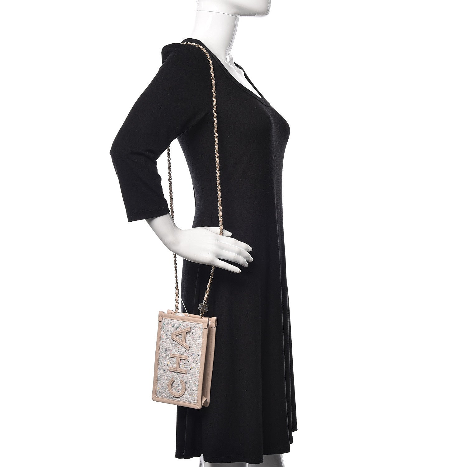 Chanel Tweed PVC Lambskin Clutch With Chain Light Beige 2 of 10