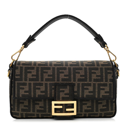 Fendi Fabric Jacquard FF 1974 Medium Baguette Tobacco Moro Black 1 of 12