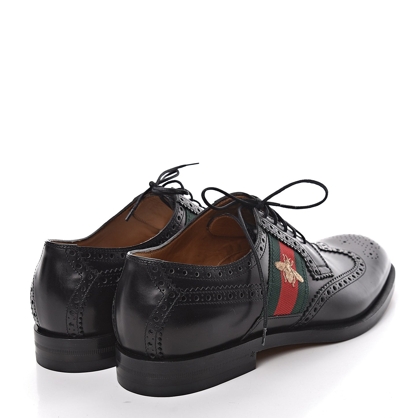 Calfskin Web Bee Embroidered Mens Wingtip Derby Loafers 8 Black