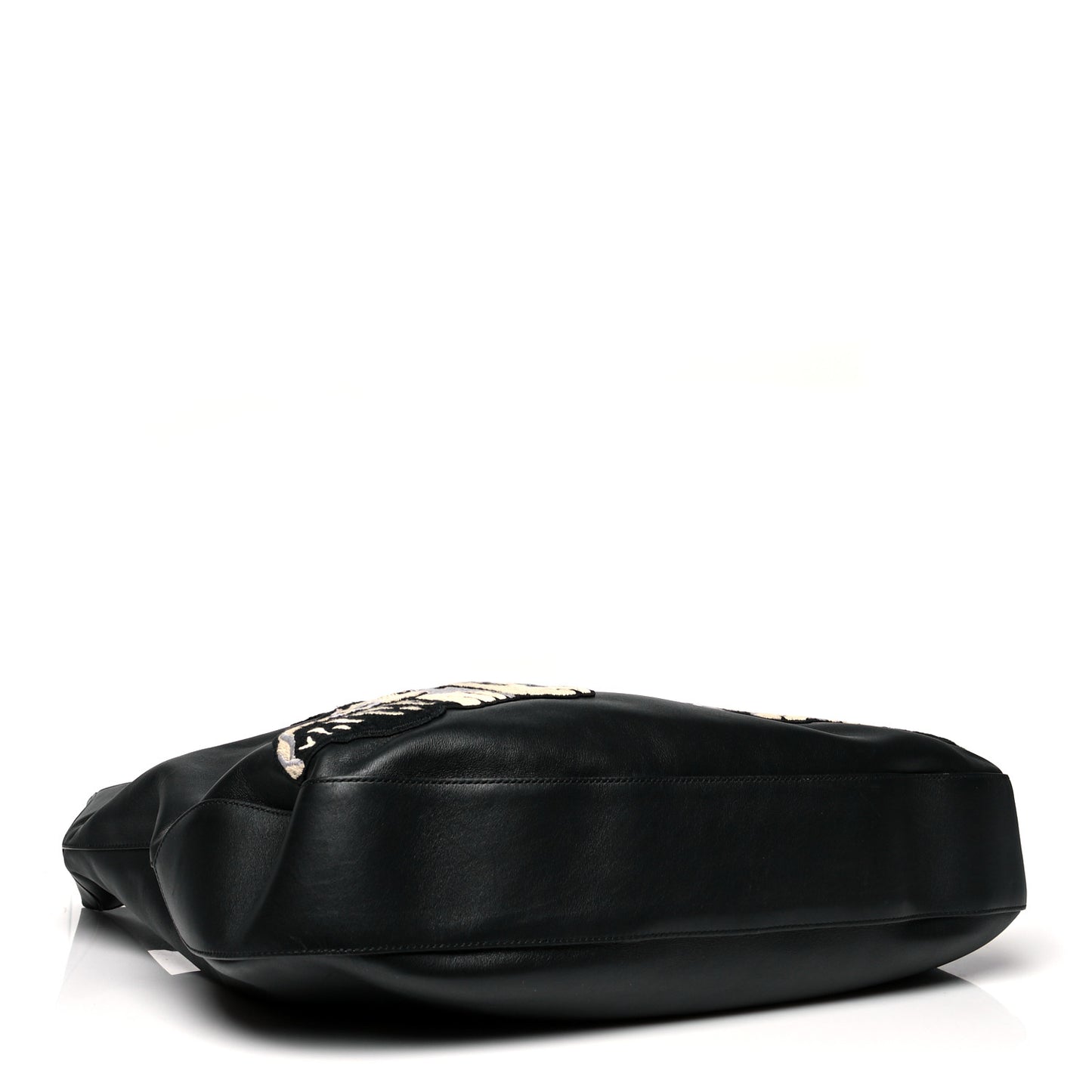 Calfskin Dog Embroidered Extra Large Dionysus Hobo Black