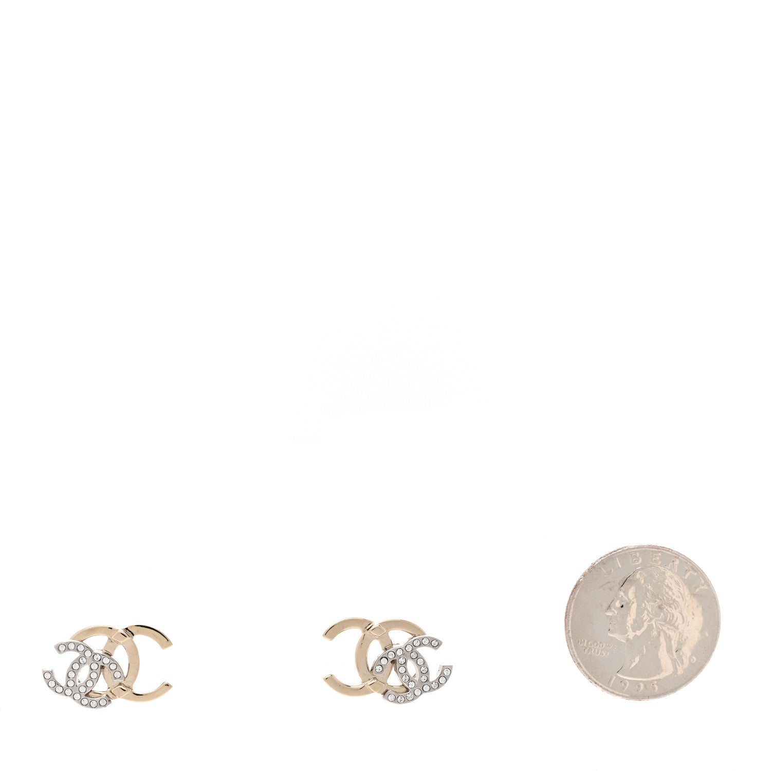 Chanel Crystal Double CC Earrings Gold Silver 2 of 4
