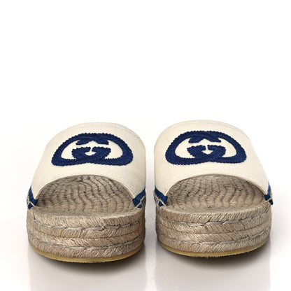 Gucci Canvas Interlocking G Espadrille Slide Sandals 39.5 Mystic White Royale Blue 2 of 8