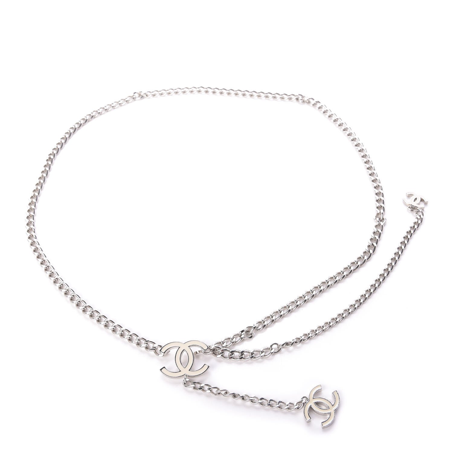 Chanel Enamel CC Ceinture Fantai Adjustable Belt Silver White 1 of 4