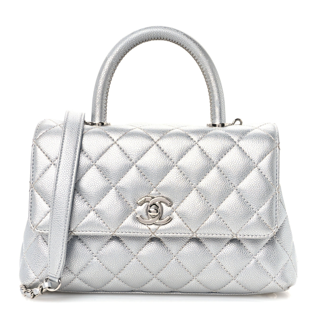 Chanel Metallic Caviar Quilted Mini Coco Handle Flap Silver 1 of 12