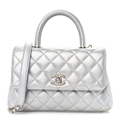 Chanel Metallic Caviar Quilted Mini Coco Handle Flap Silver 1 of 12