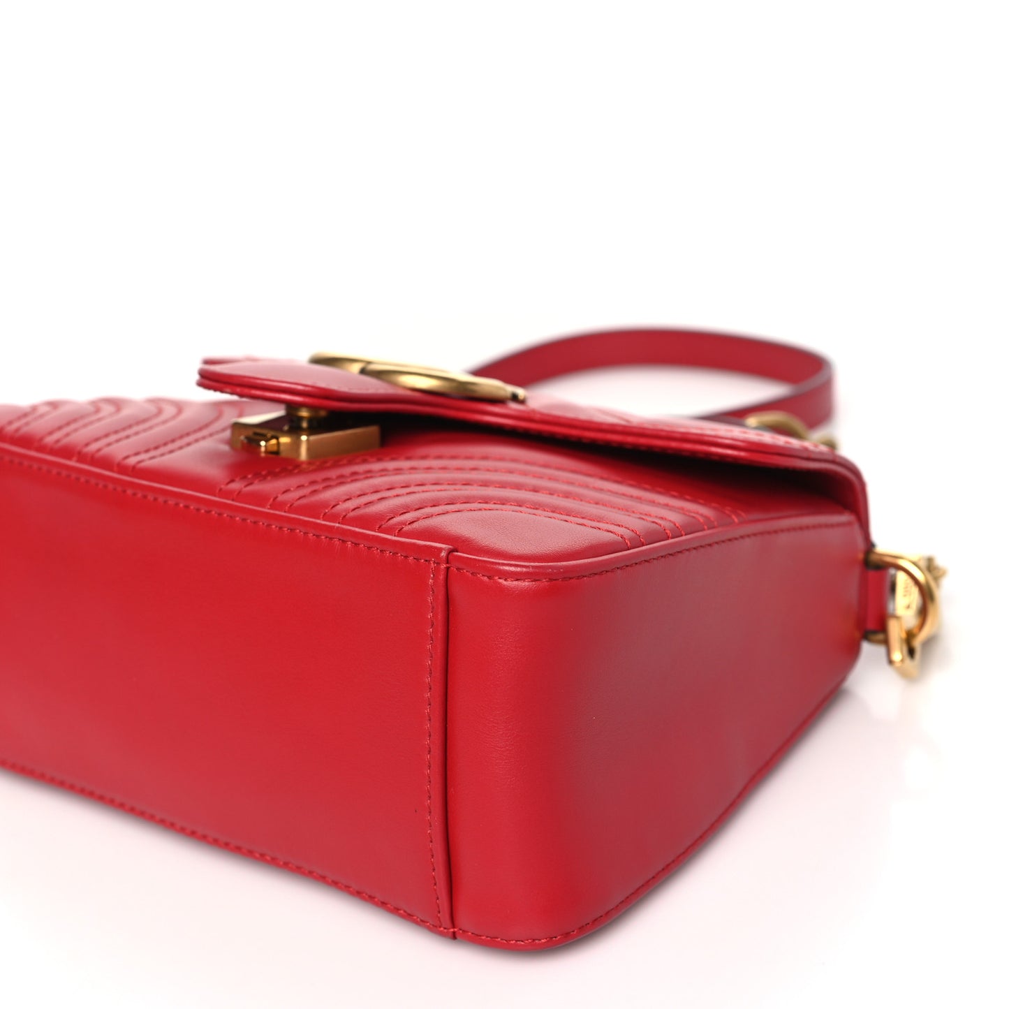 Calfskin Matelasse Mini GG Marmont Top Handle Shoulder Bag Hibiscus Red