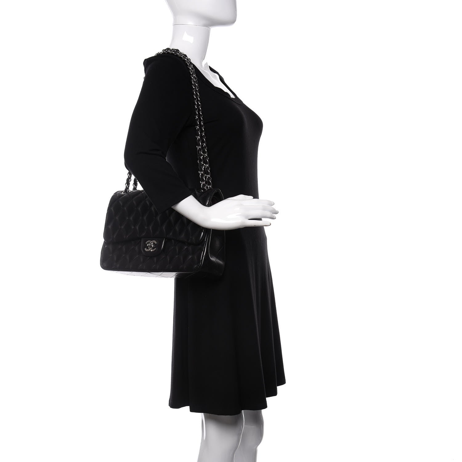 Chanel Lambskin Quilted Jumbo Double Flap Black 2 of 12