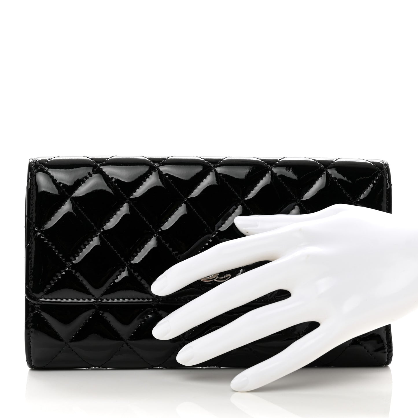 Patent Quilted Large Flap Wallet Black