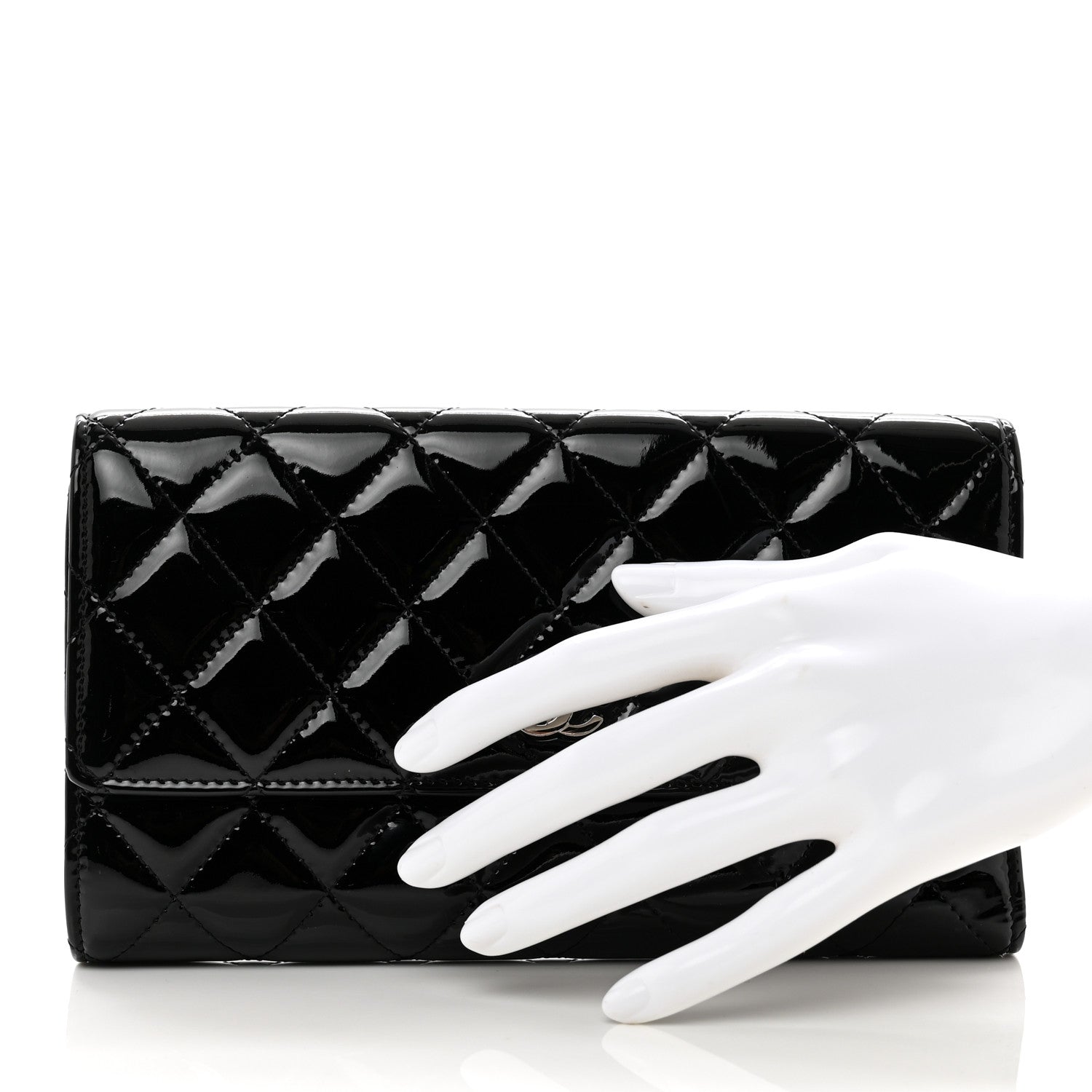 Chanel Patent Quilted Large Flap Wallet Black 2 of 9