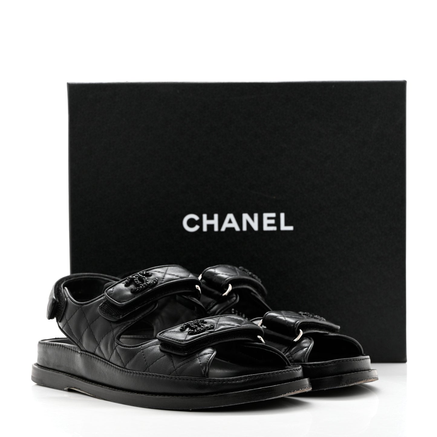 Lambskin Quilted Velcro Dad Sandals 37 So Black