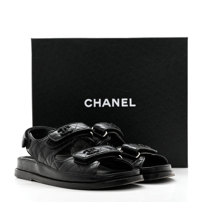 Chanel Lambskin Quilted Velcro Dad Sandals 37 So Black 9 of 9