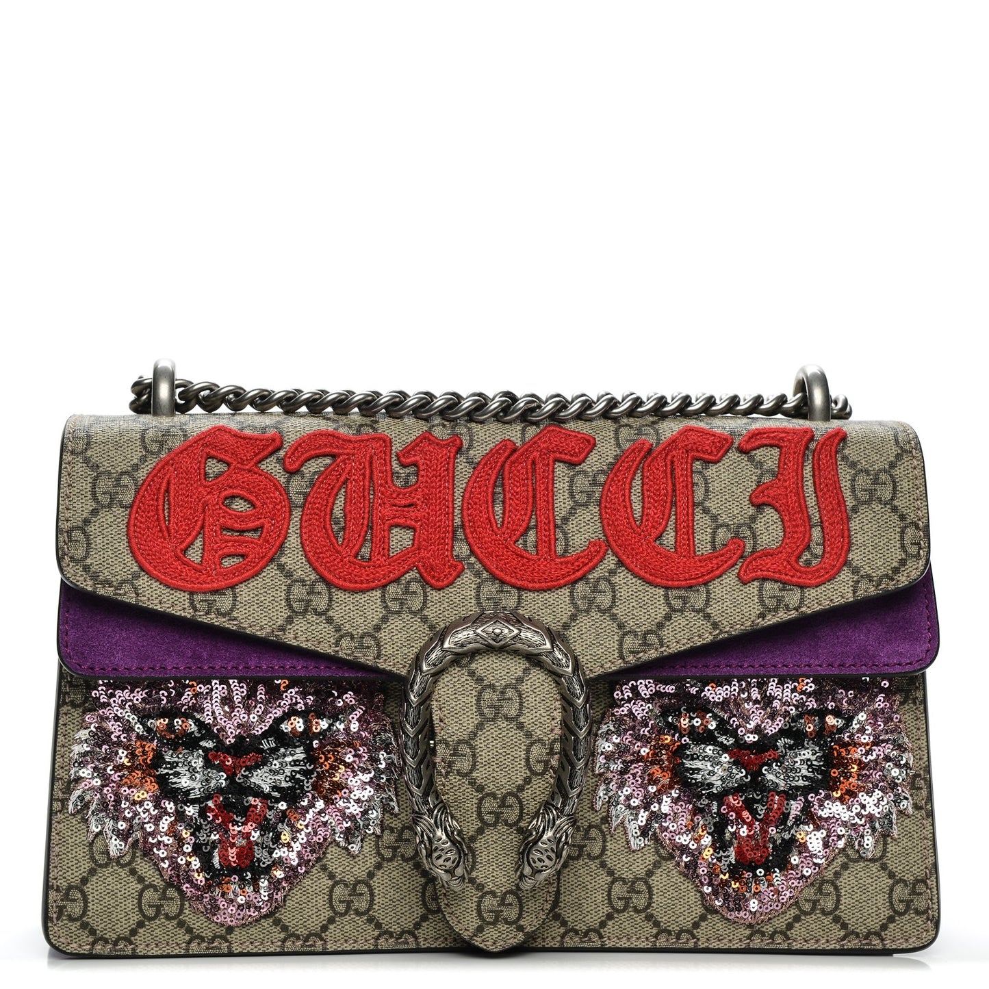 GG Supreme Monogram Embroidered Small Dionysus Shoulder Bag Purple