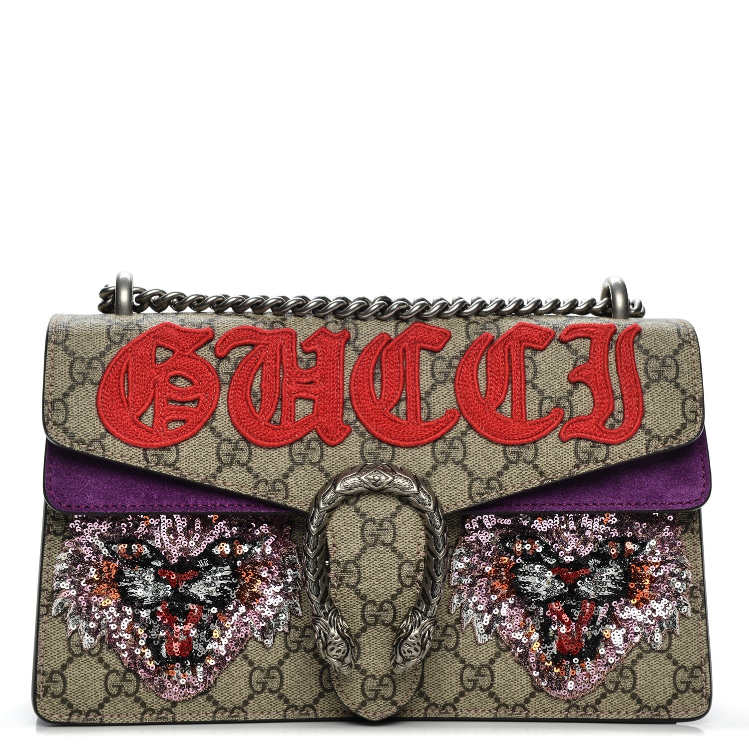 Gucci GG Supreme Monogram Embroidered Small Dionysus Shoulder Bag Purple 1 of 7