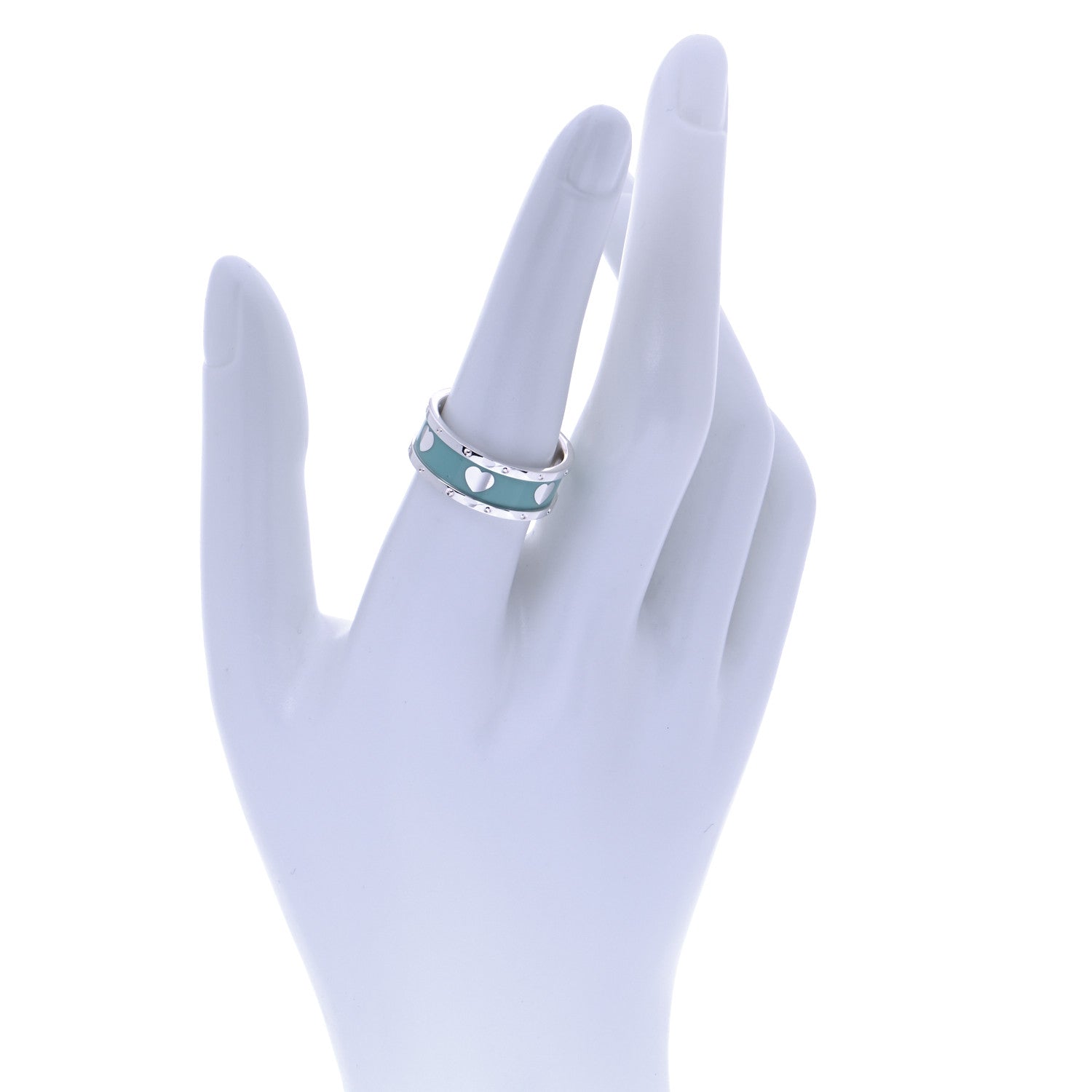 Tiffany Sterling Silver Enamel Heart Band Ring 56 7.5 2 of 5