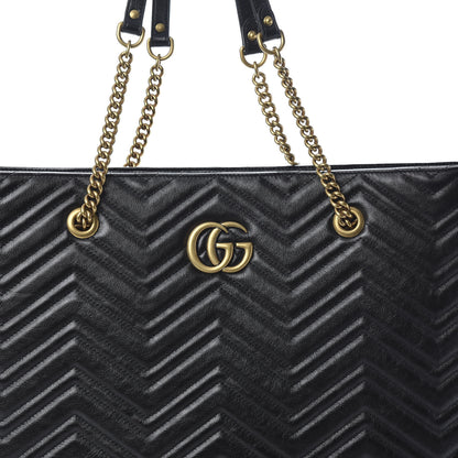 Gucci Azalea Calfskin Matelasse Large GG Marmont Slim Tote Black 7 of 9