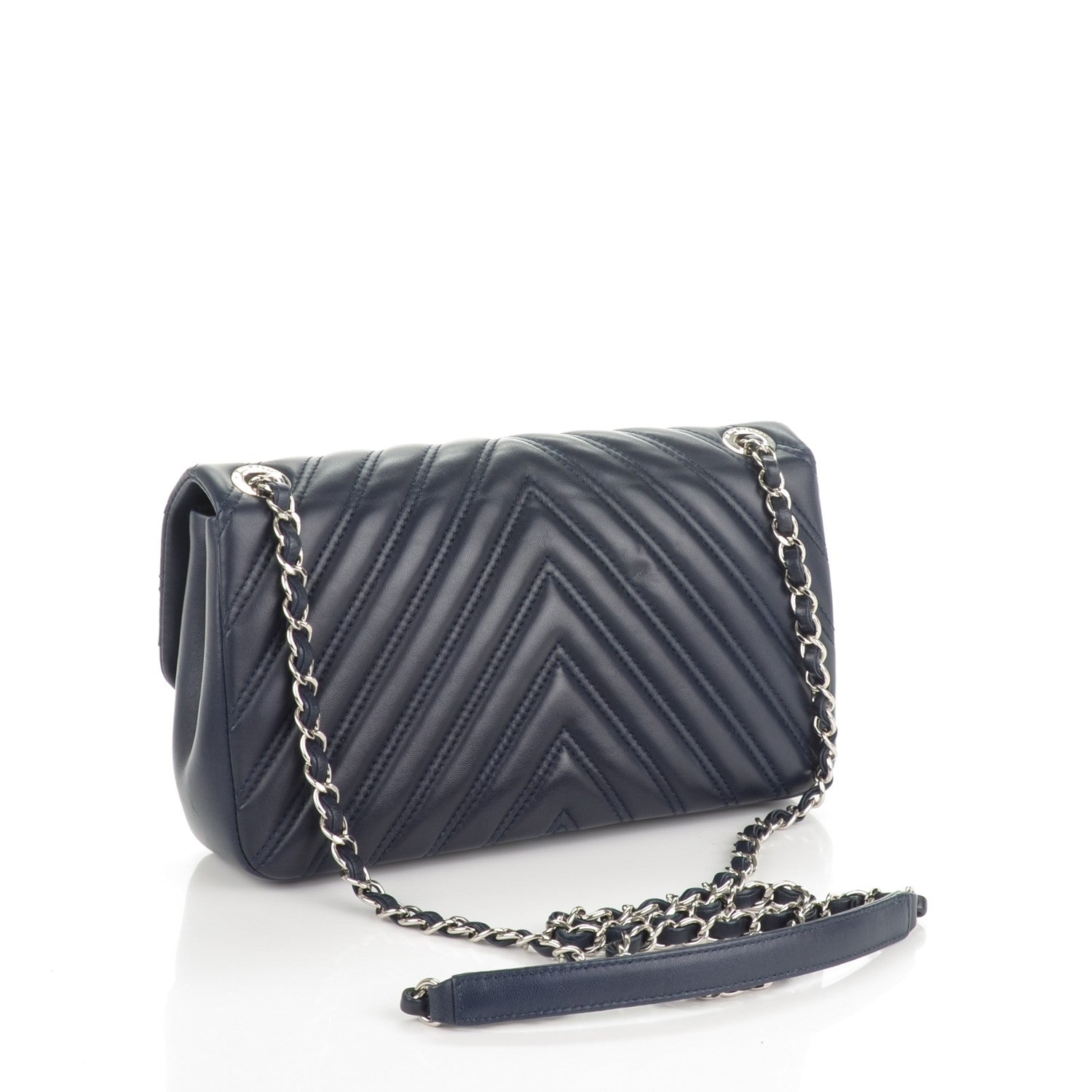 Chanel Lambskin Chevron Double Stitch Medium Single Flap Navy 3 of 11