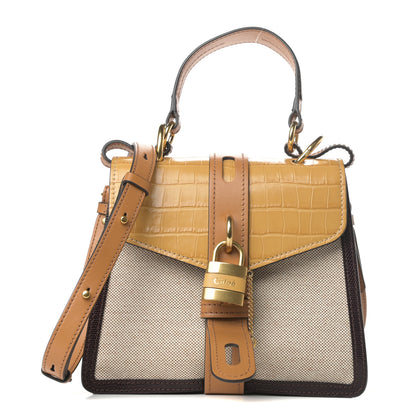 Chloe Calfskin Crocodile Embossed Canvas Small Aby Day Shoulder Bag Honey Gold 1 of 8