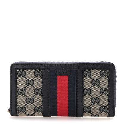 Gucci Monogram Web Rania Zip Around Wallet Navy 1 of 8