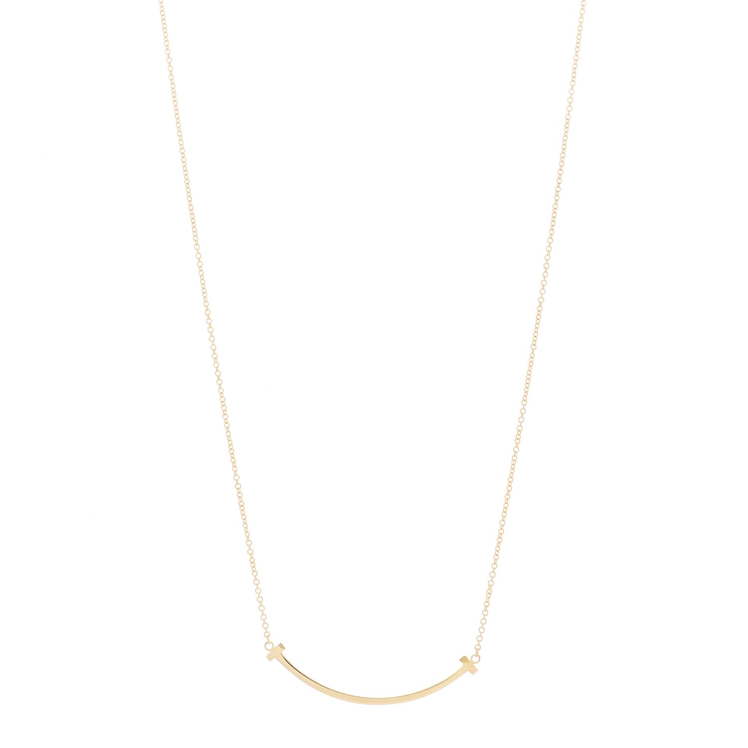 Tiffany 18K Yellow Gold Small T Smile Pendant Necklace 1 of 5