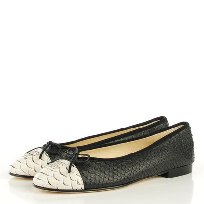 Chanel Glitter Python CC Cap Toe Ballerina Flats 41.5 Black White 3 of 8