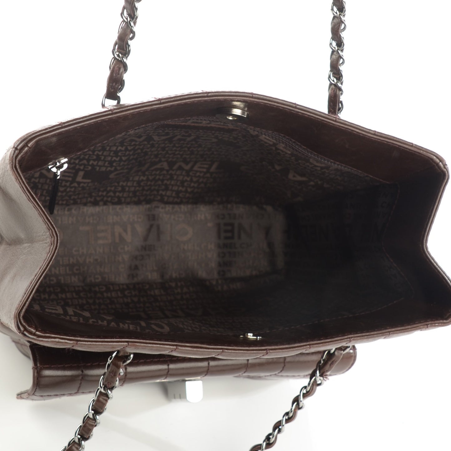 Lambskin Quilted Chocolate Bar Mademoiselle Shoulder Bag Brown