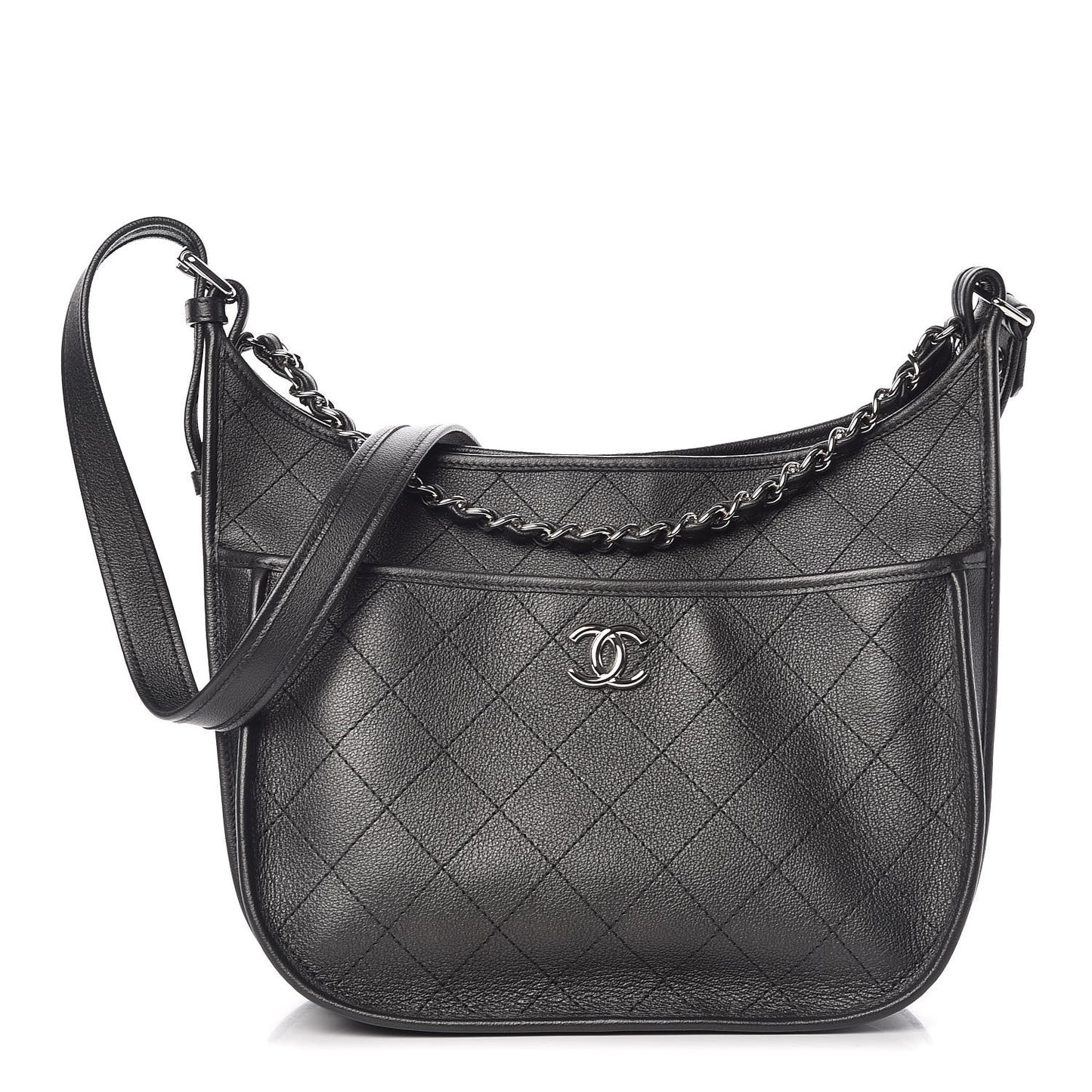 Calfskin Quilted Large Jungle Stroll Hobo Bag Black