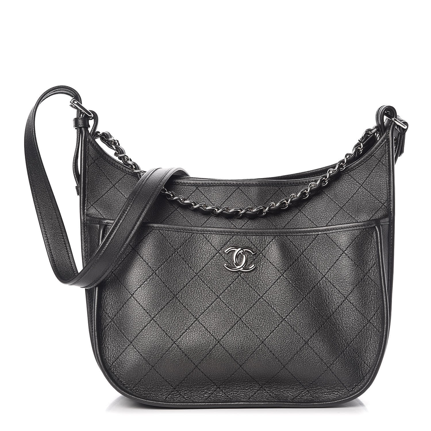 Chanel Calfskin Quilted Large Jungle Stroll Hobo Bag Black 1 of 10