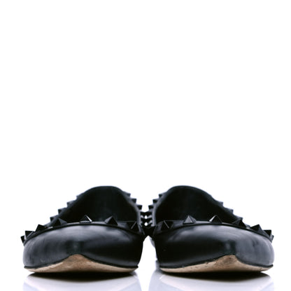 Valentino Garavani Calfskin Lacquered Monochrome Rockstud Ballerina Flats 37 Black 2 of 4