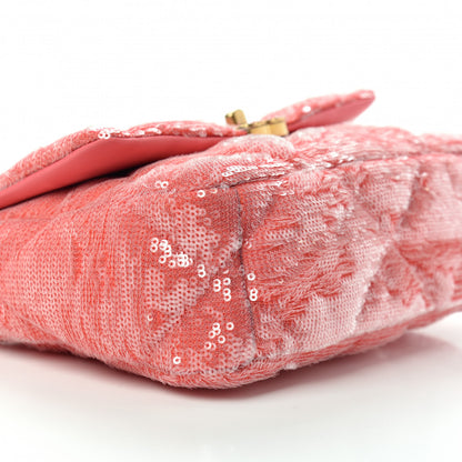 Chanel Sequin Quilted Medium Chanel 19 Flap Coral 6 of 10