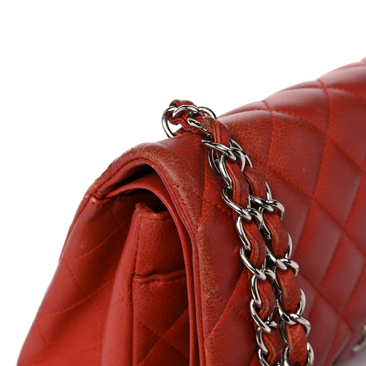 Caviar Quilted Jumbo Double Flap Red
