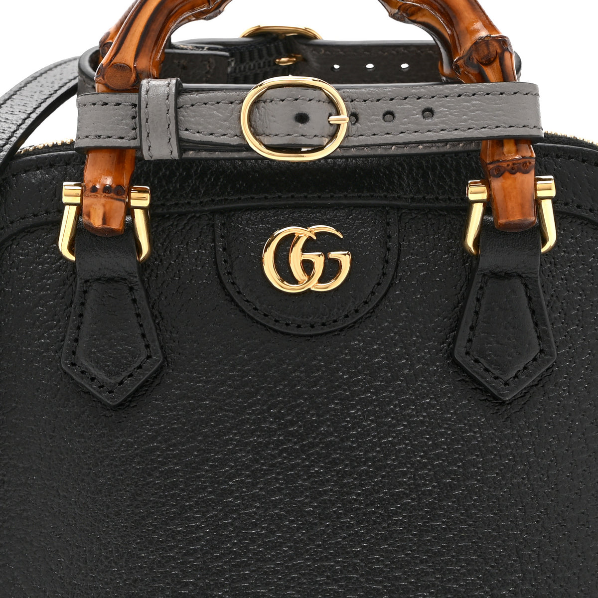 Gucci Textured Dollar Calfskin Mini Diana Dome Tote Bag Black Dusty Grey 9 of 11