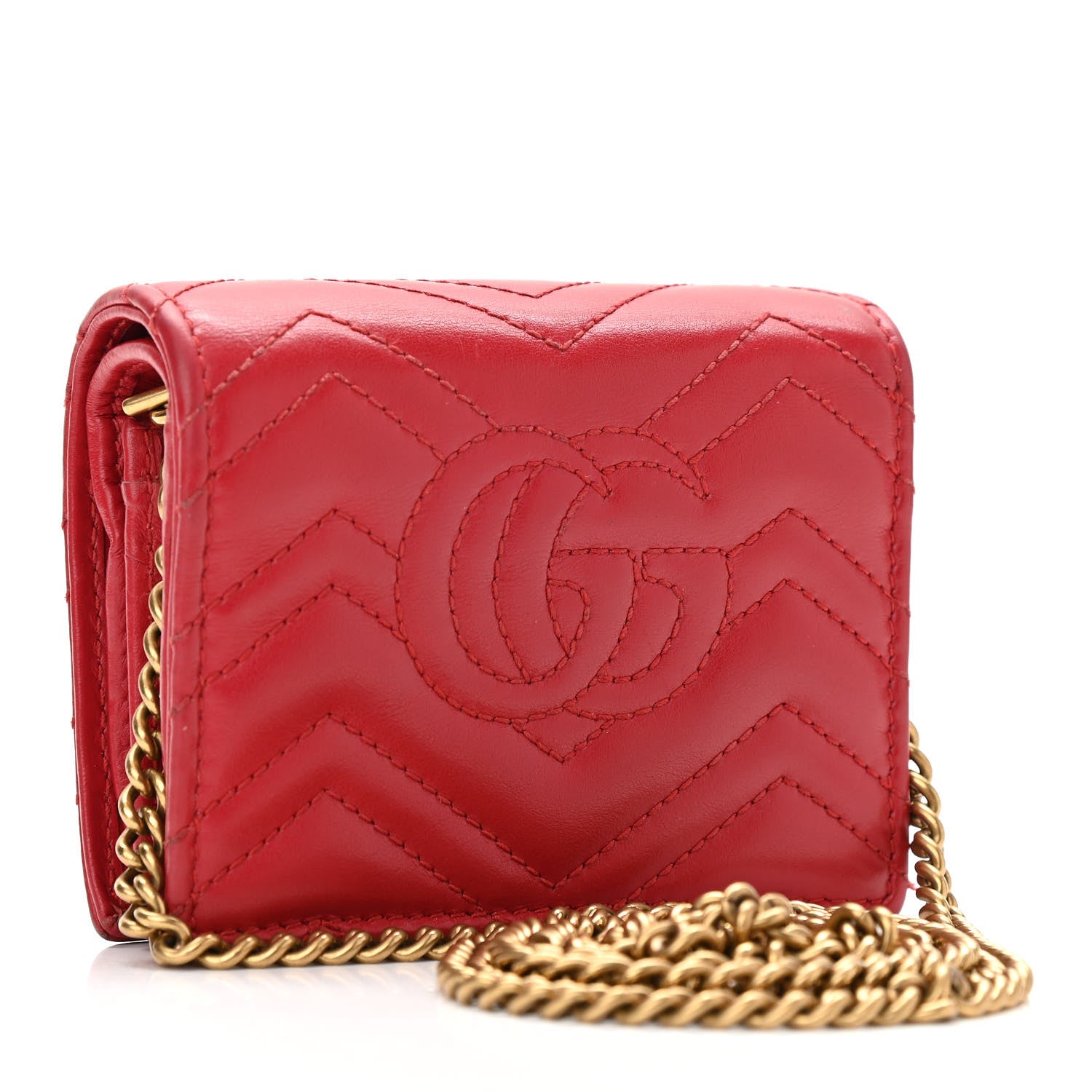 Gucci Calfskin Matelasse Mini GG Marmont Wallet On Chain Hibiscus Red 3 of 11