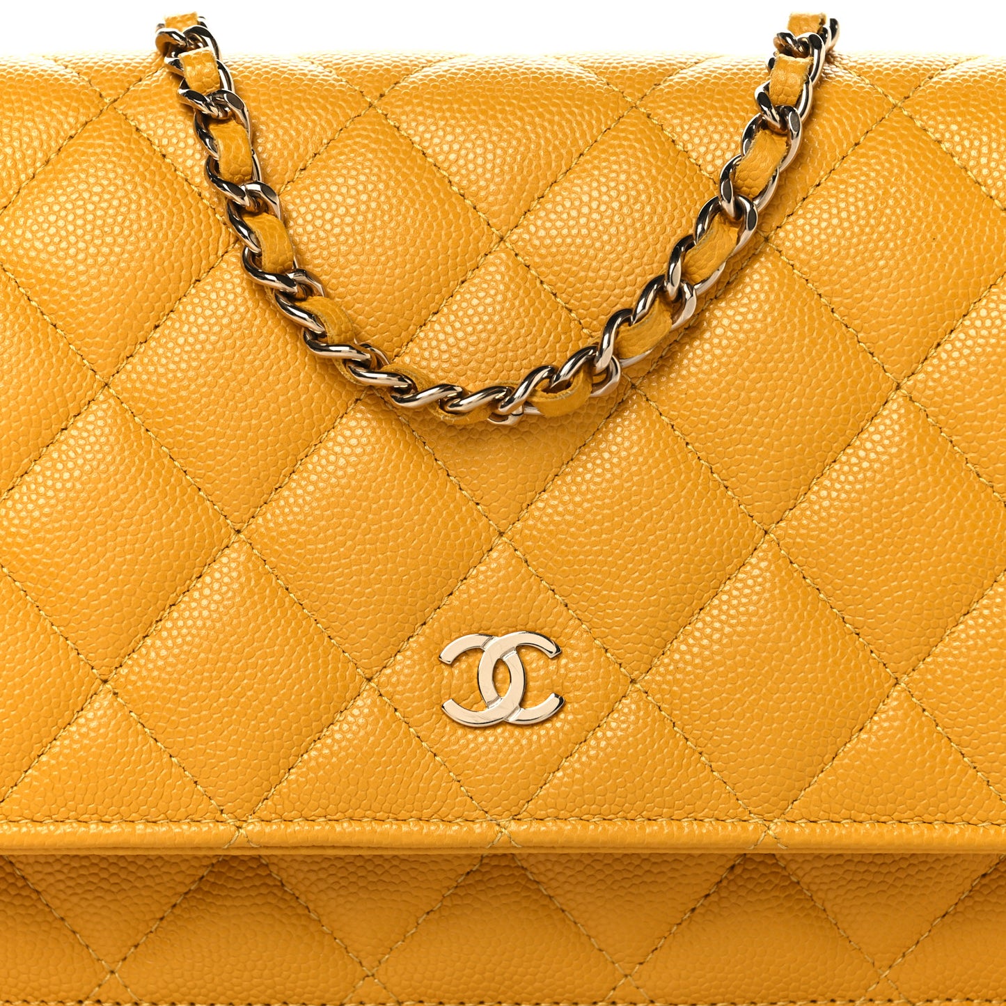 Caviar Quilted Wallet on Chain WOC Yellow