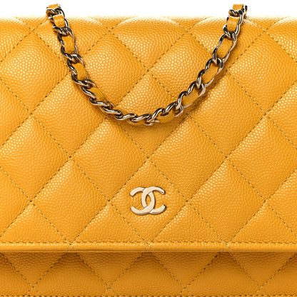 Chanel Caviar Quilted Wallet on Chain WOC Yellow 9 of 11